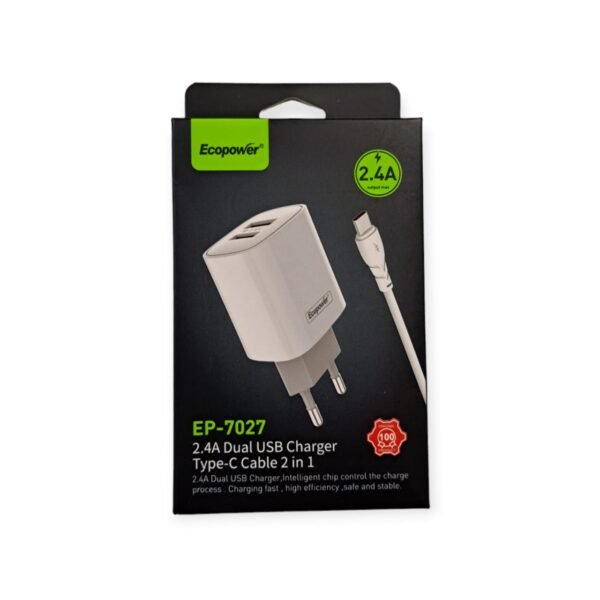 Cargador Pared Rapido Dual Usb Tipo C 2.4a Color Blanco
