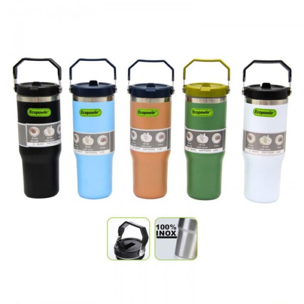 Vaso Termico Acero Con Manija Y Sorbete Flip Straw 900ml - Image 2